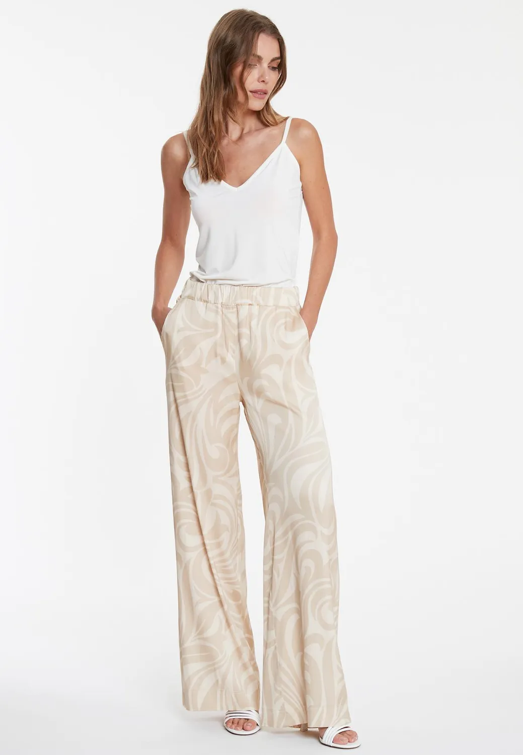 Ana Alcazar Waposa pantaloni palazzo satin beige