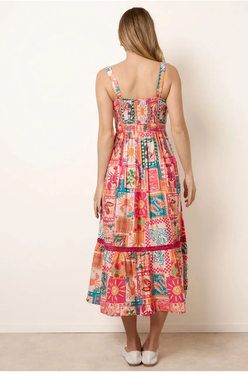 Blue Vanilla Ric Rac abito midi arancione S stampato