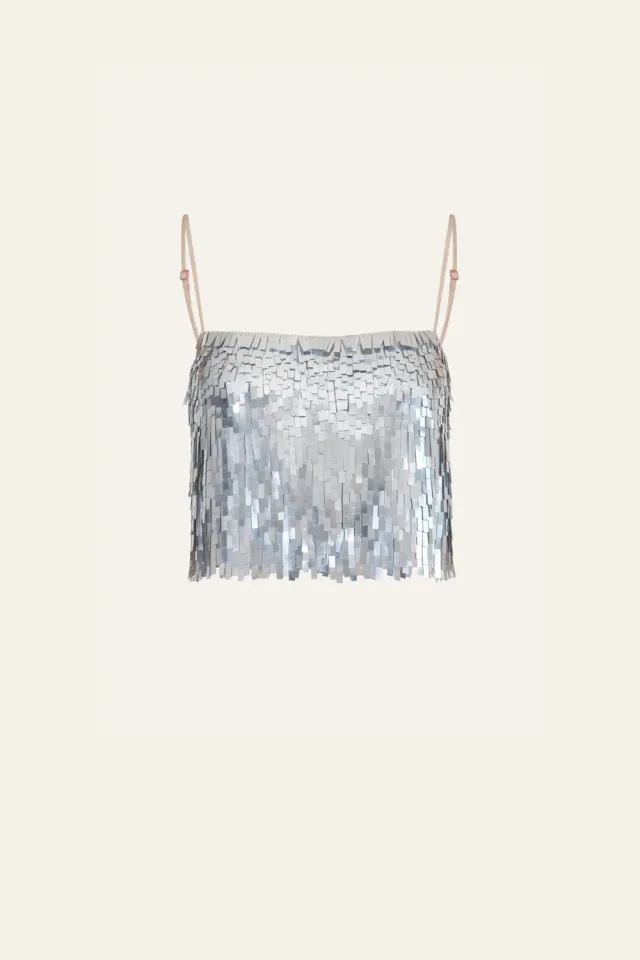 Johanna Ortiz Rio De Oro top crop argento paillettes