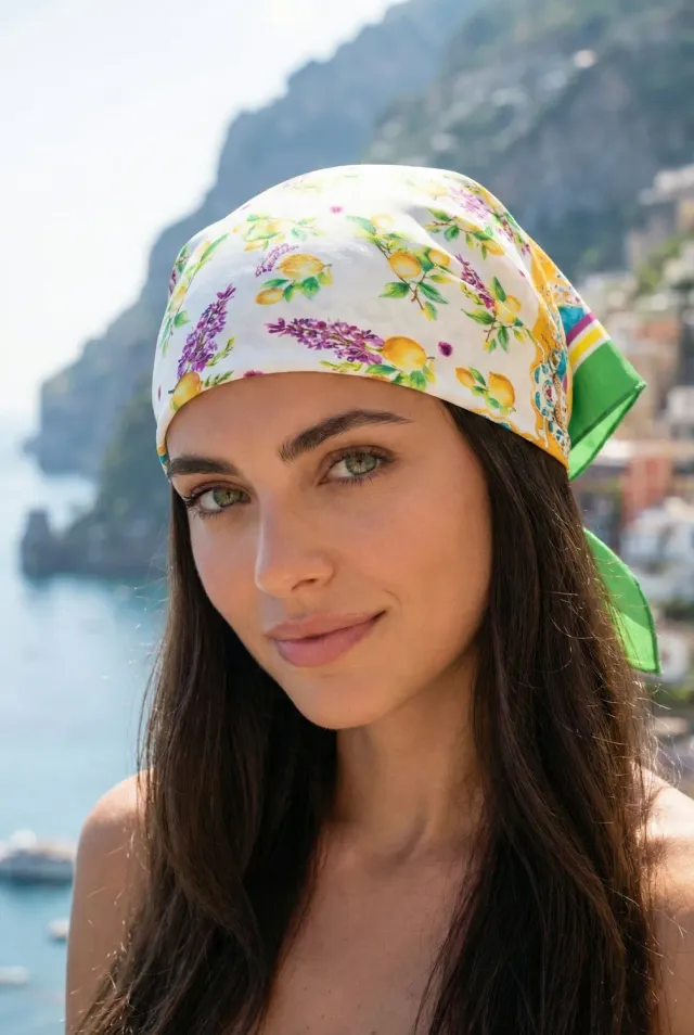 Antica Sartoria FW069 bandana turchese fantasia agrumi