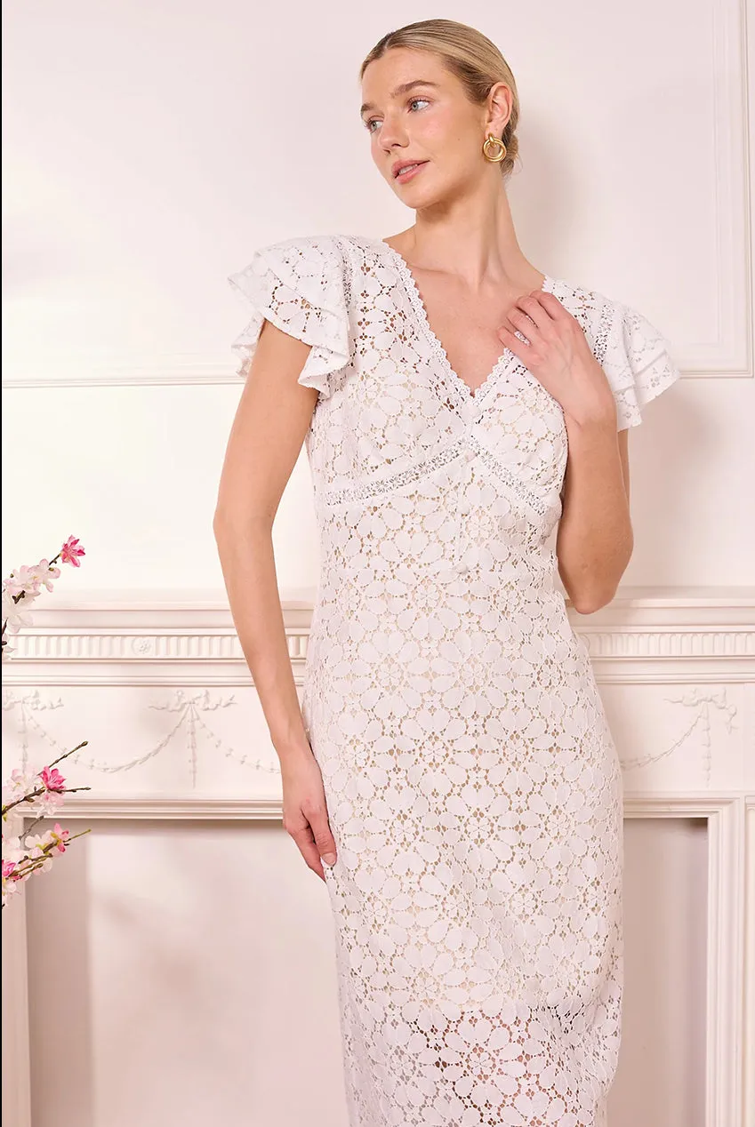 Angeleye abito midi bianco pizzo manica corta