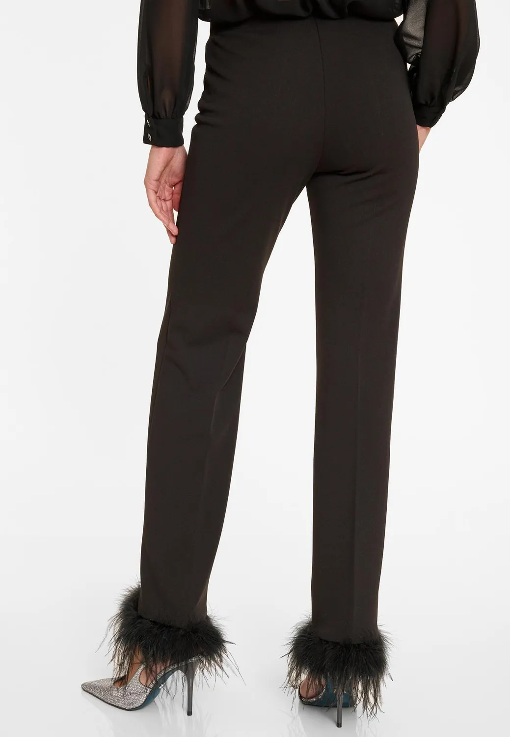 Ana Alcazar Afila pantaloni neri piume eleganti