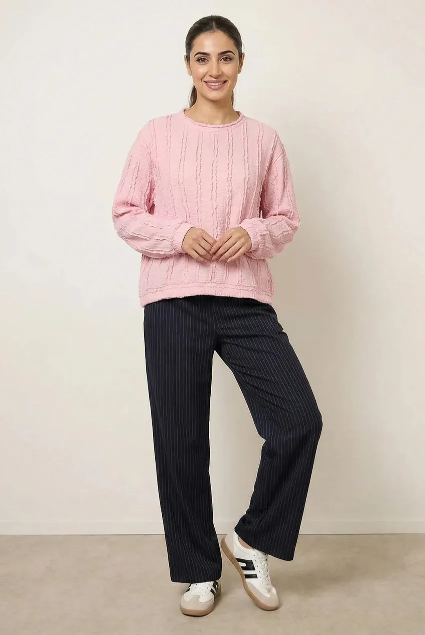 Blue Vanilla Ruffle Detailed top rosa manica lunga