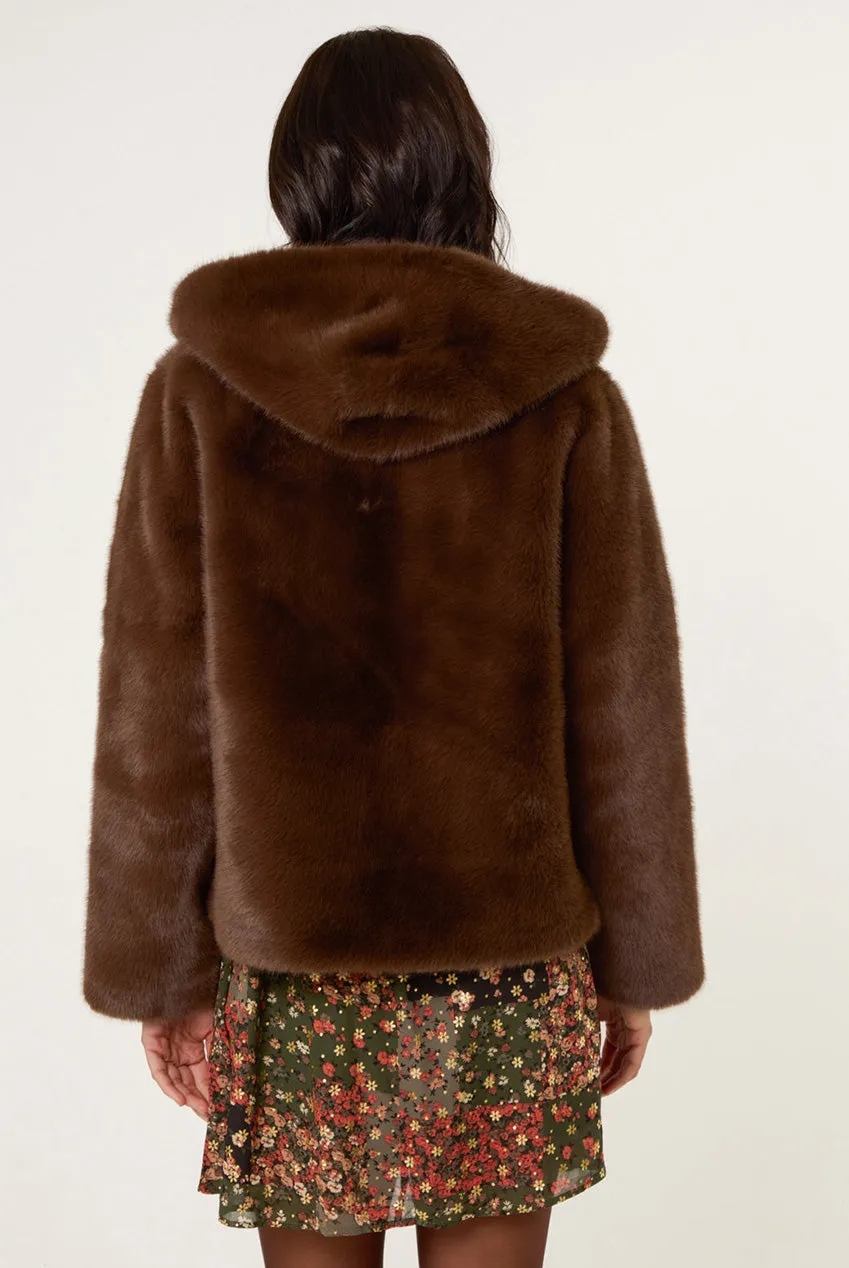 Blue Vanilla Faux Fur Giacca Caffè Cappuccio Pelliccia