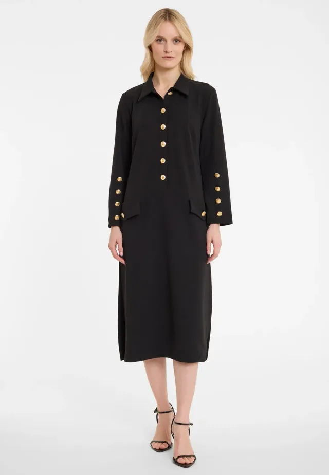 Ana Alcazar Afemi abito camicia midi nero bottoni oro