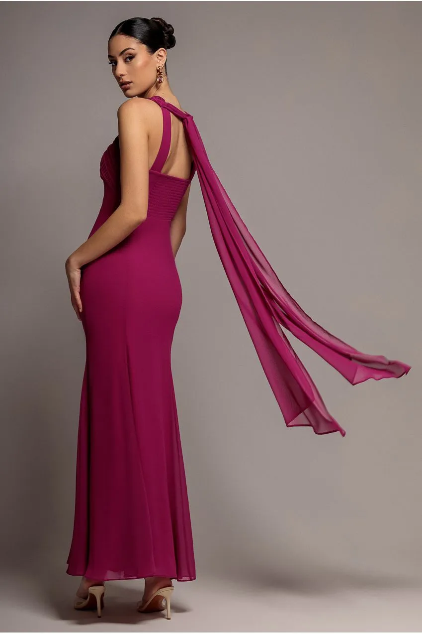 Goddiva Cross Front abito maxi magenta chiffon