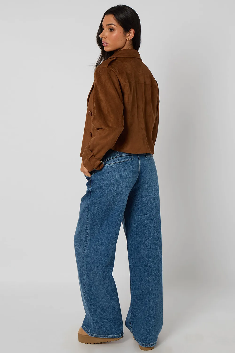 Urban Bliss giacca cropped marrone scamosciata