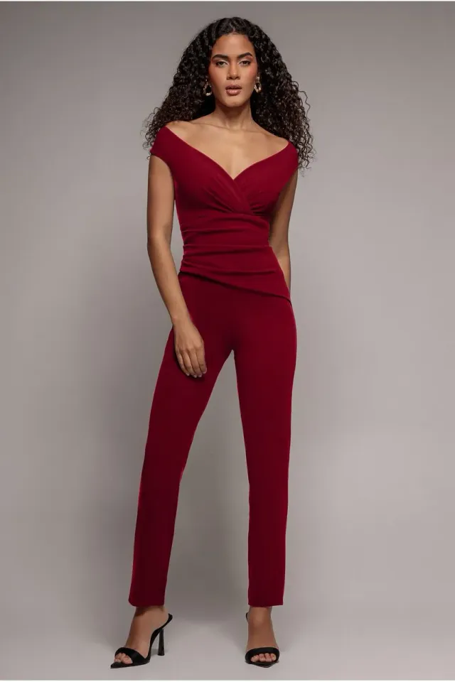 Goddiva Scuba Crepe tuta bardot vino wrap