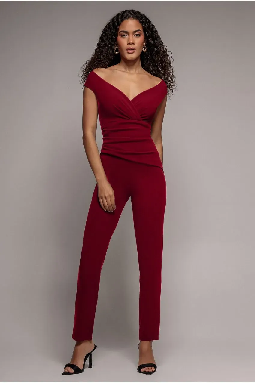 Goddiva Scuba Crepe tuta bardot vino wrap