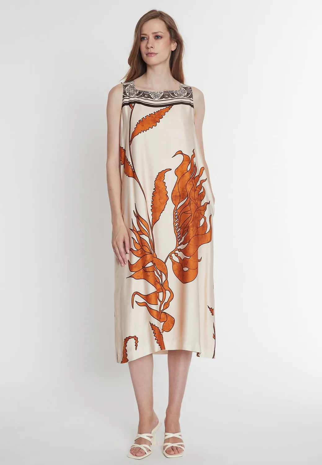 Ana Alcazar Palea vestito midi raso marrone