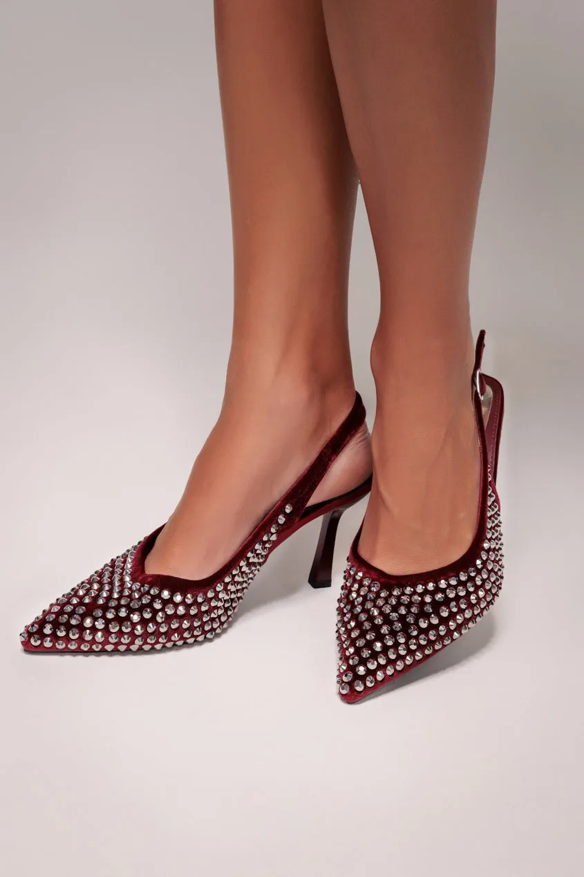 Goddiva décolleté slingback bordeaux strass tacco