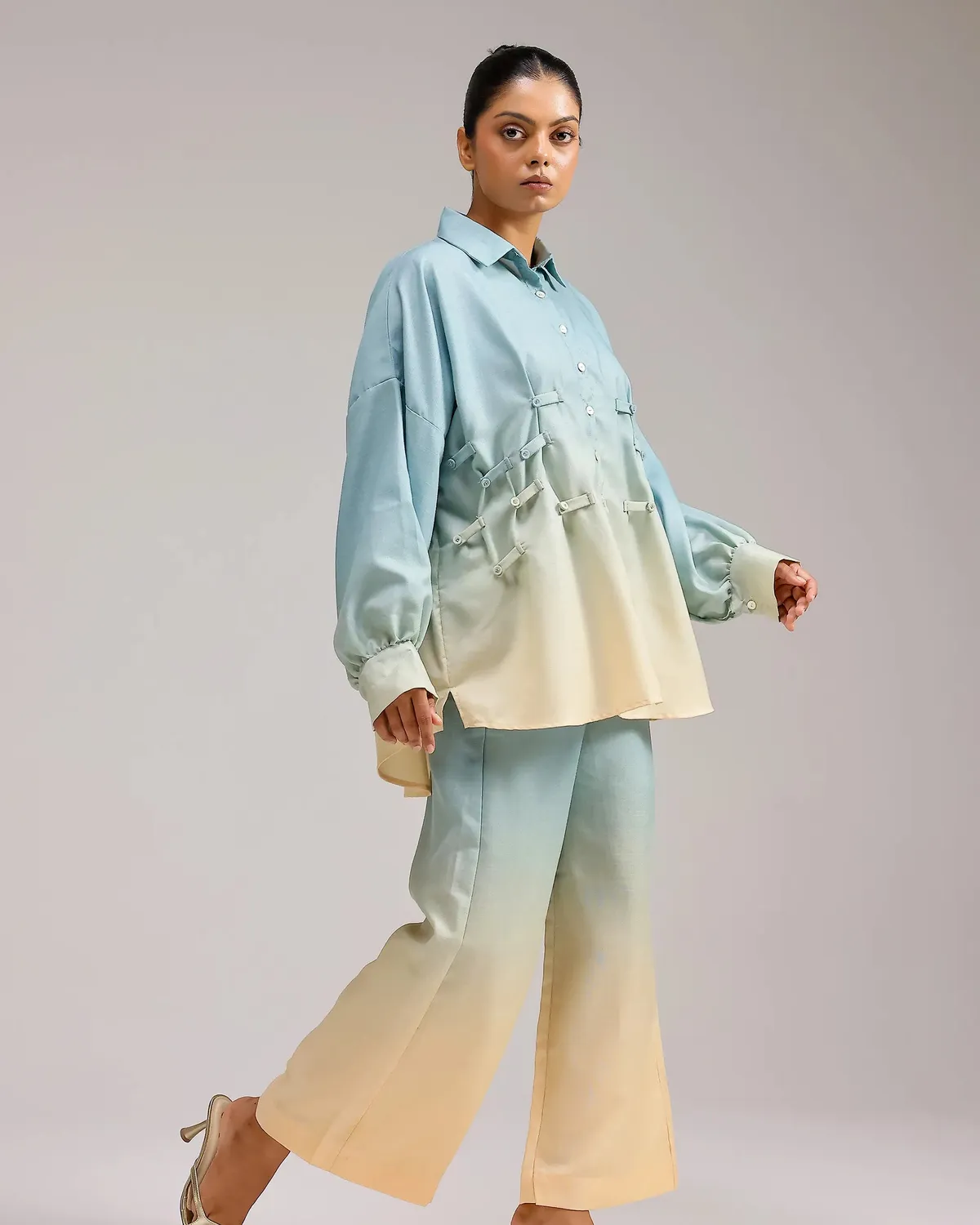Our Dve Ocean Mist camicia lino avorio sfumata