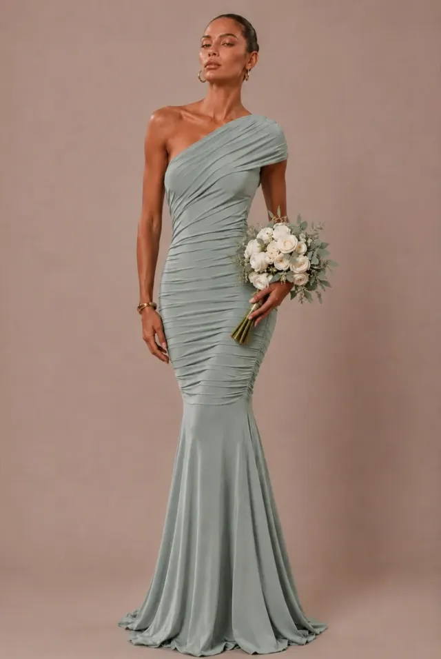 Goddiva Honor Gold Alicia abito maxi verde salvia