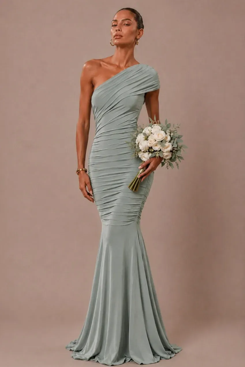 Goddiva Honor Gold Alicia abito maxi verde salvia