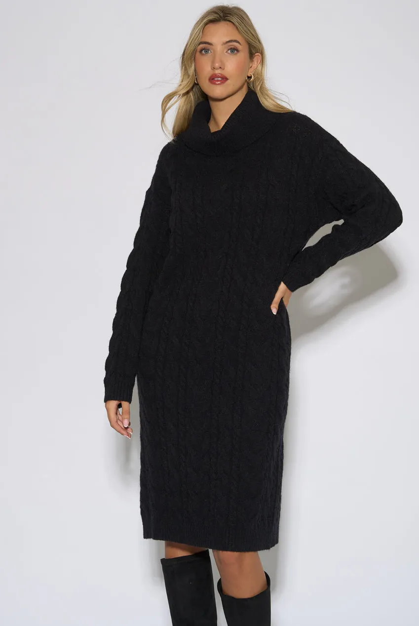 Gini London High Neck abito midi nero knit