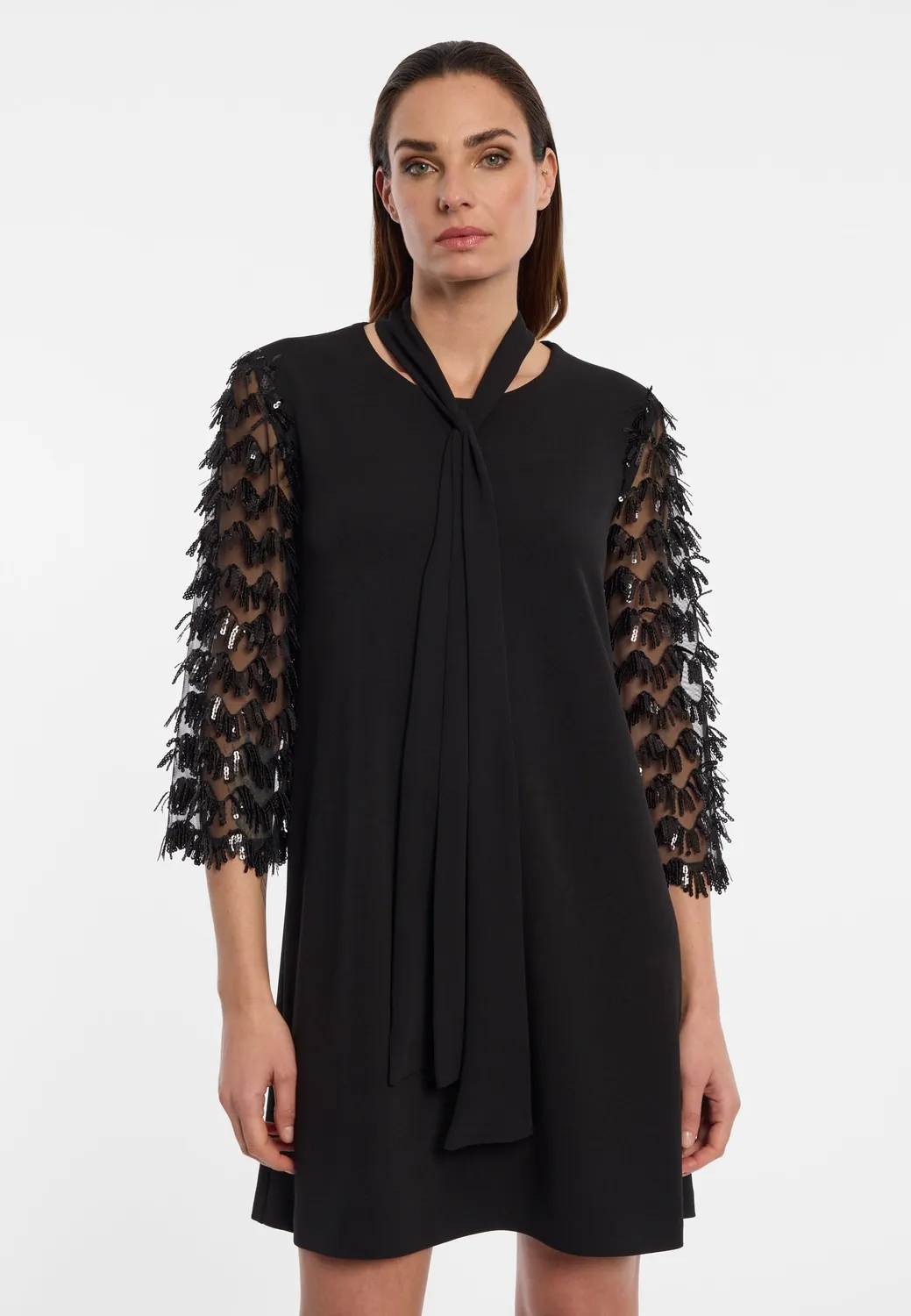 Ana Alcazar Ephony abito fiocco nero con frange