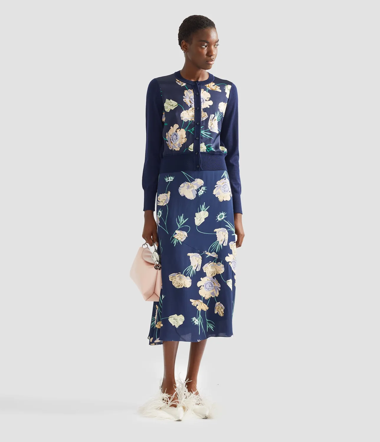 Erdem Gonna Midi Crepe Floreale Blu Papaveri