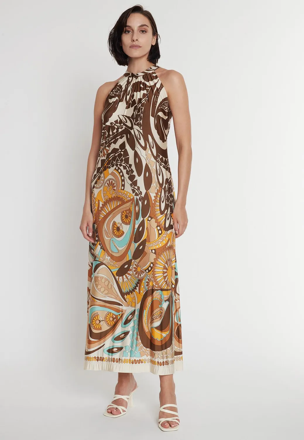 Ana Alcazar Pikane abito maxi halter fantasia terra