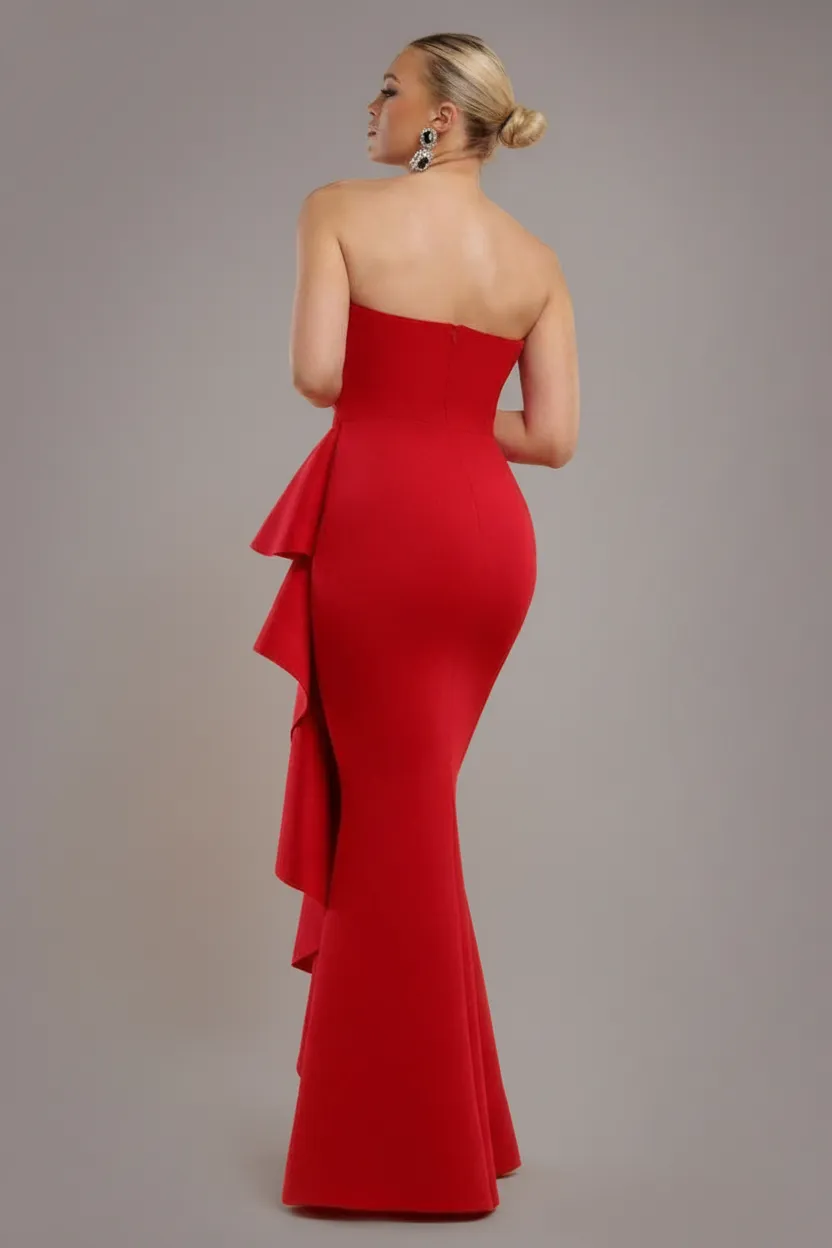 Goddiva Boobtube Peplum abito maxi rosso fascia