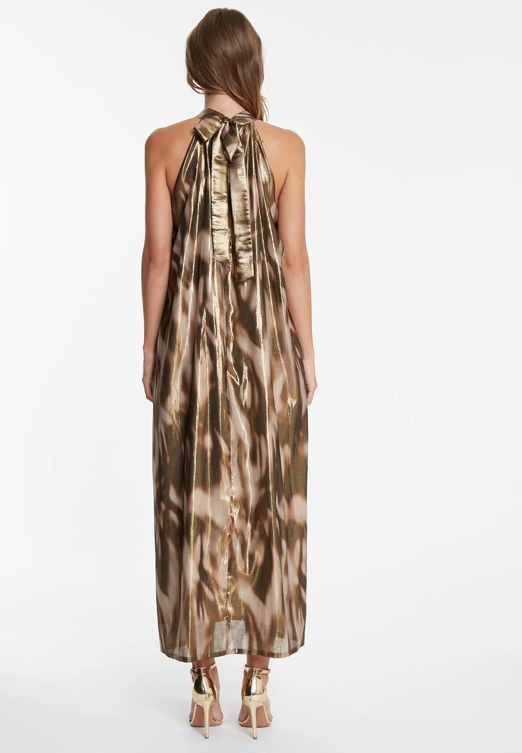 Ana Alcazar Wanina vestito halter maxi oro