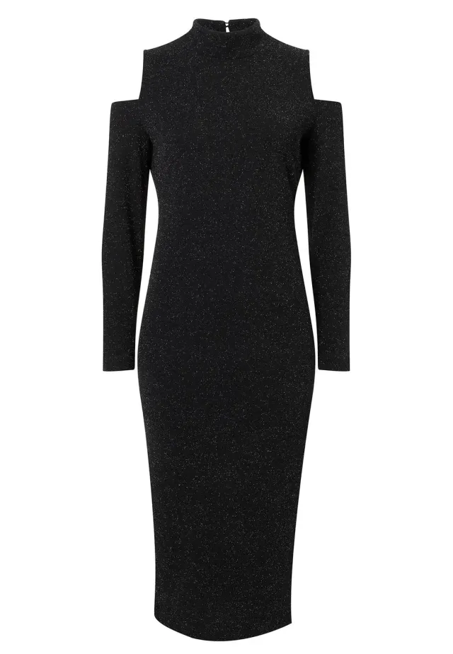 Ana Alcazar Tarina abito tubino nero in lurex midi