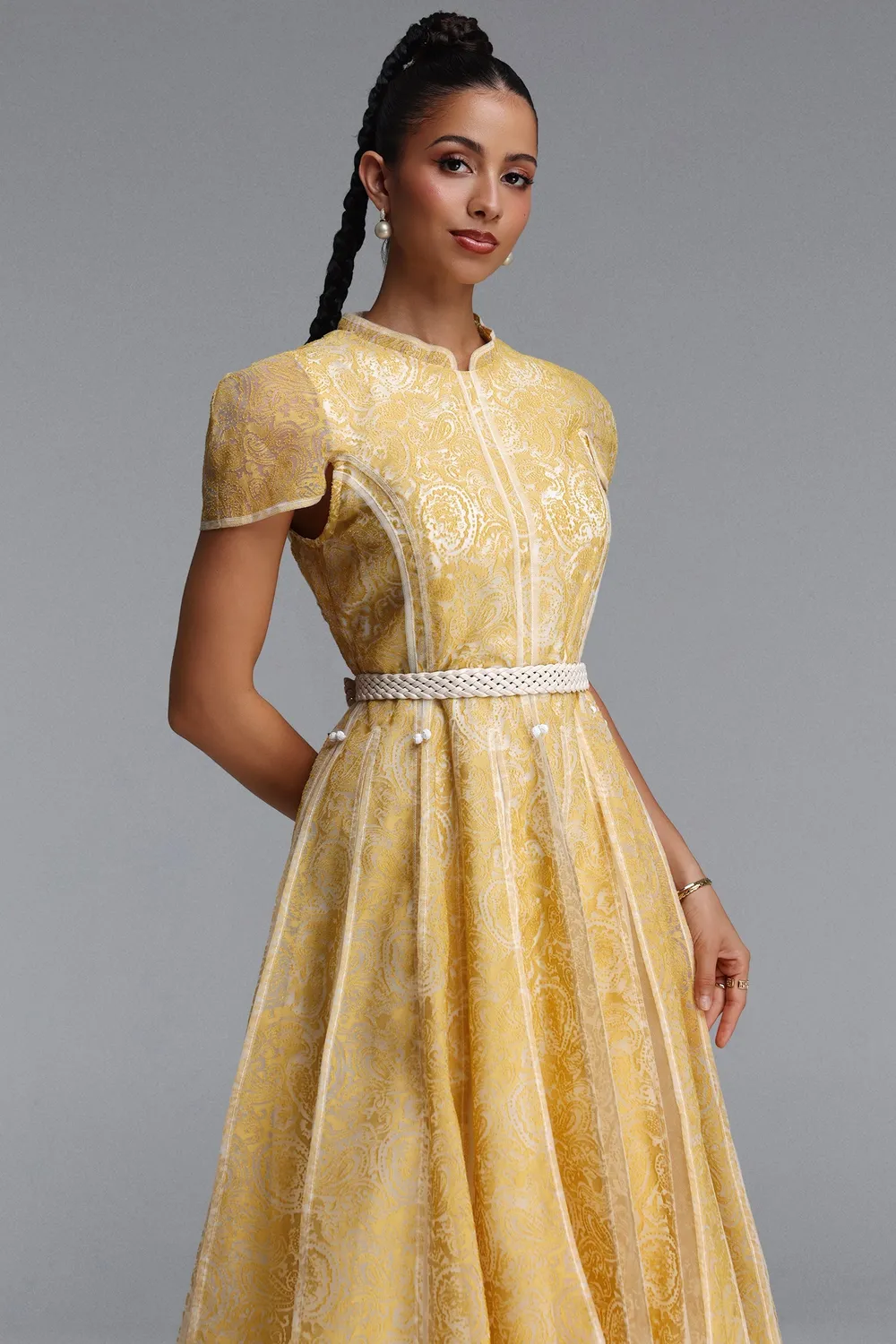 Bella Barnett Rosita abito maxi giallo paisley