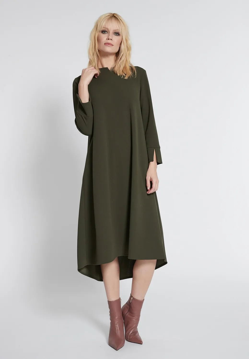Ana Alcazar Haneka vestito midi kaki svasato