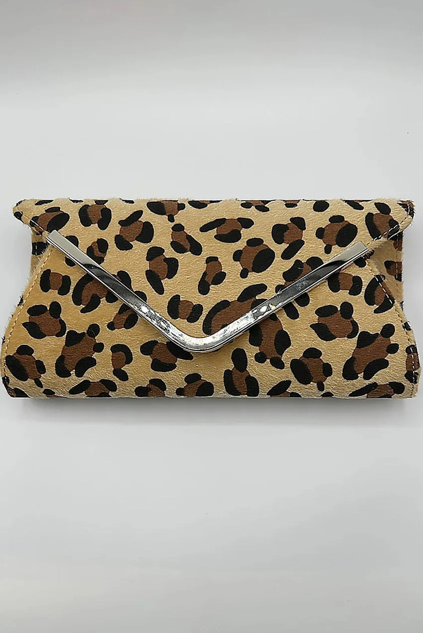 SVNX pochette clutch leopardata beige con catena