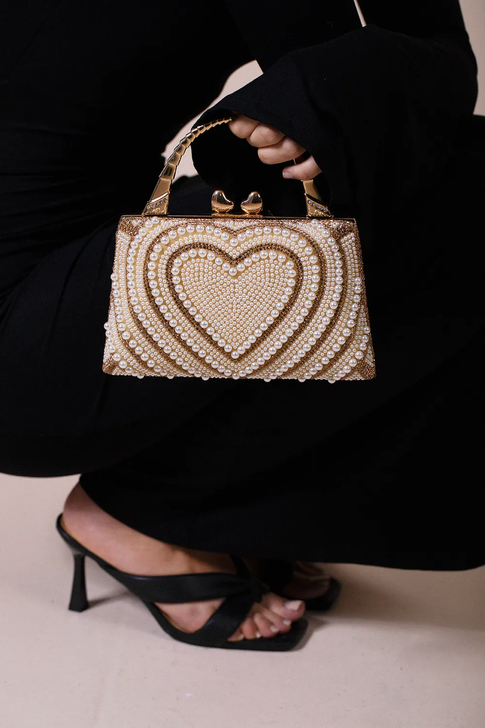 Goddiva Heart Pearl Clutch HB362624 pochette oro perle