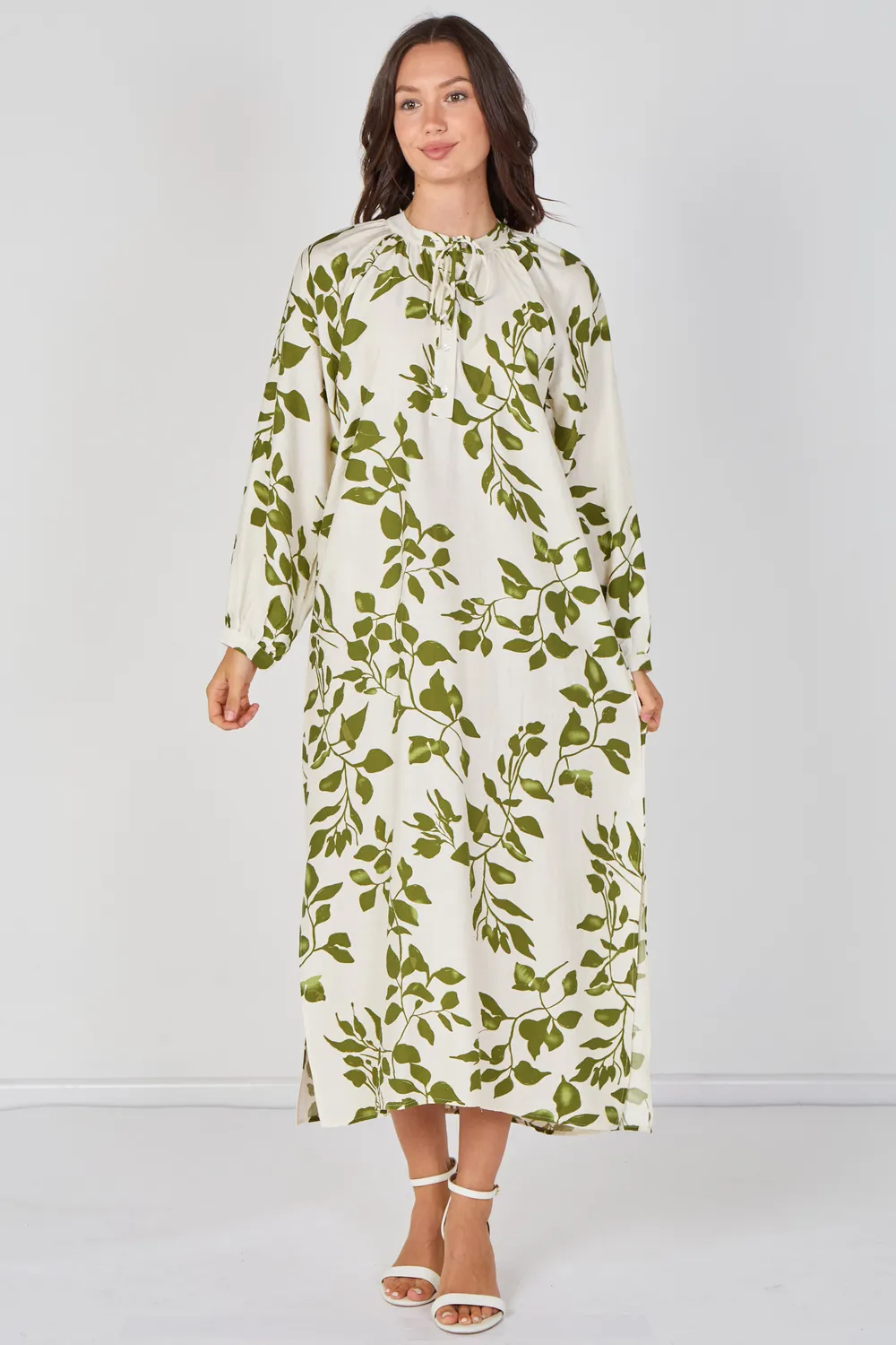 Goddiva Love Sunshine Leaf Print abito maxi verde S-XL