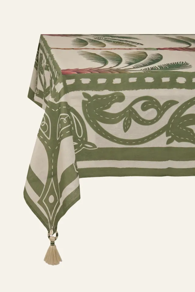 Johanna Ortiz Palm Pony tovaglia rettangolare verde lino