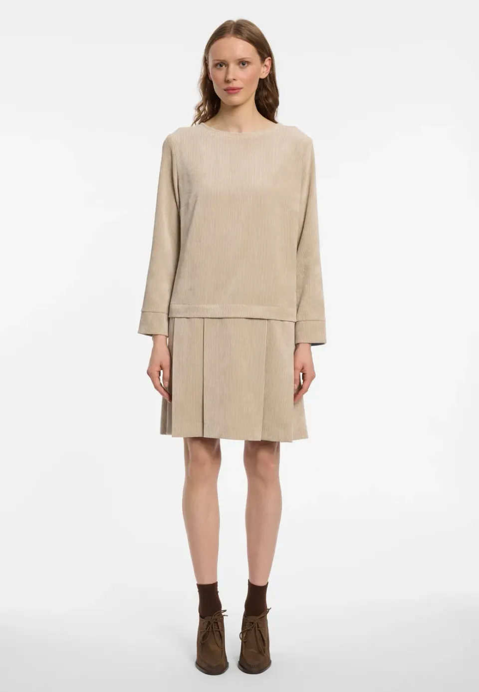Ana Alcazar Enlive abito velluto beige gonna pieghe