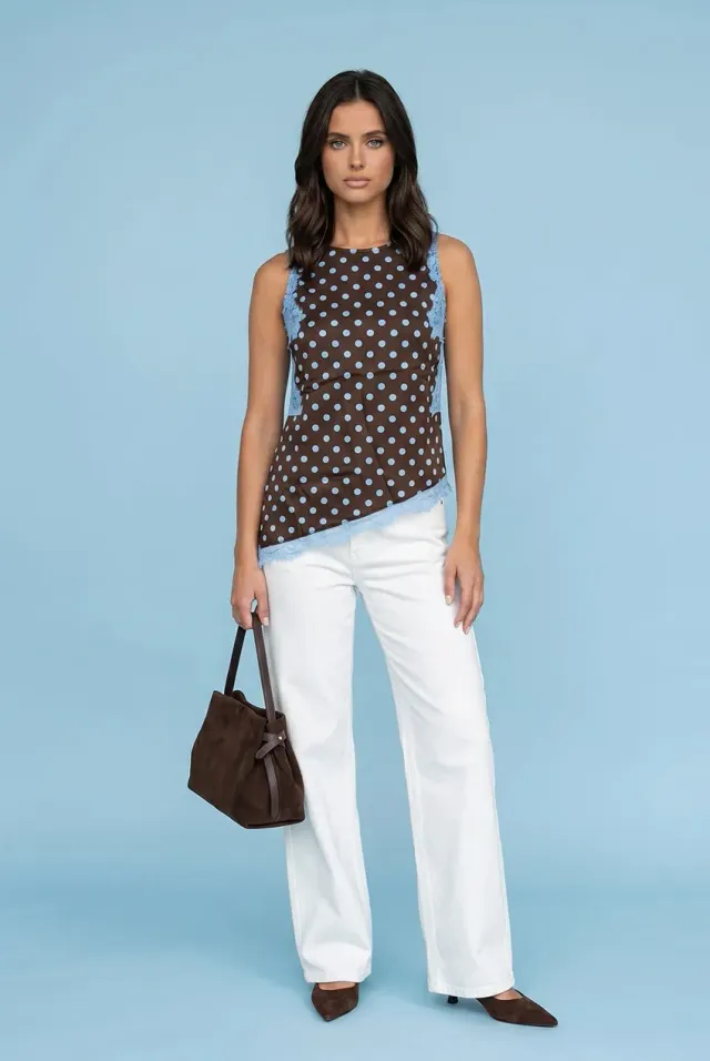 Urban Bliss Lace Spot top marrone pizzo pois