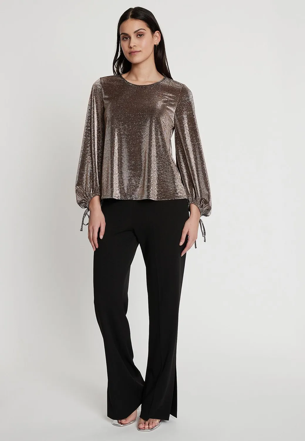 Ana Alcazar Ikine top glitter maniche a sbuffo