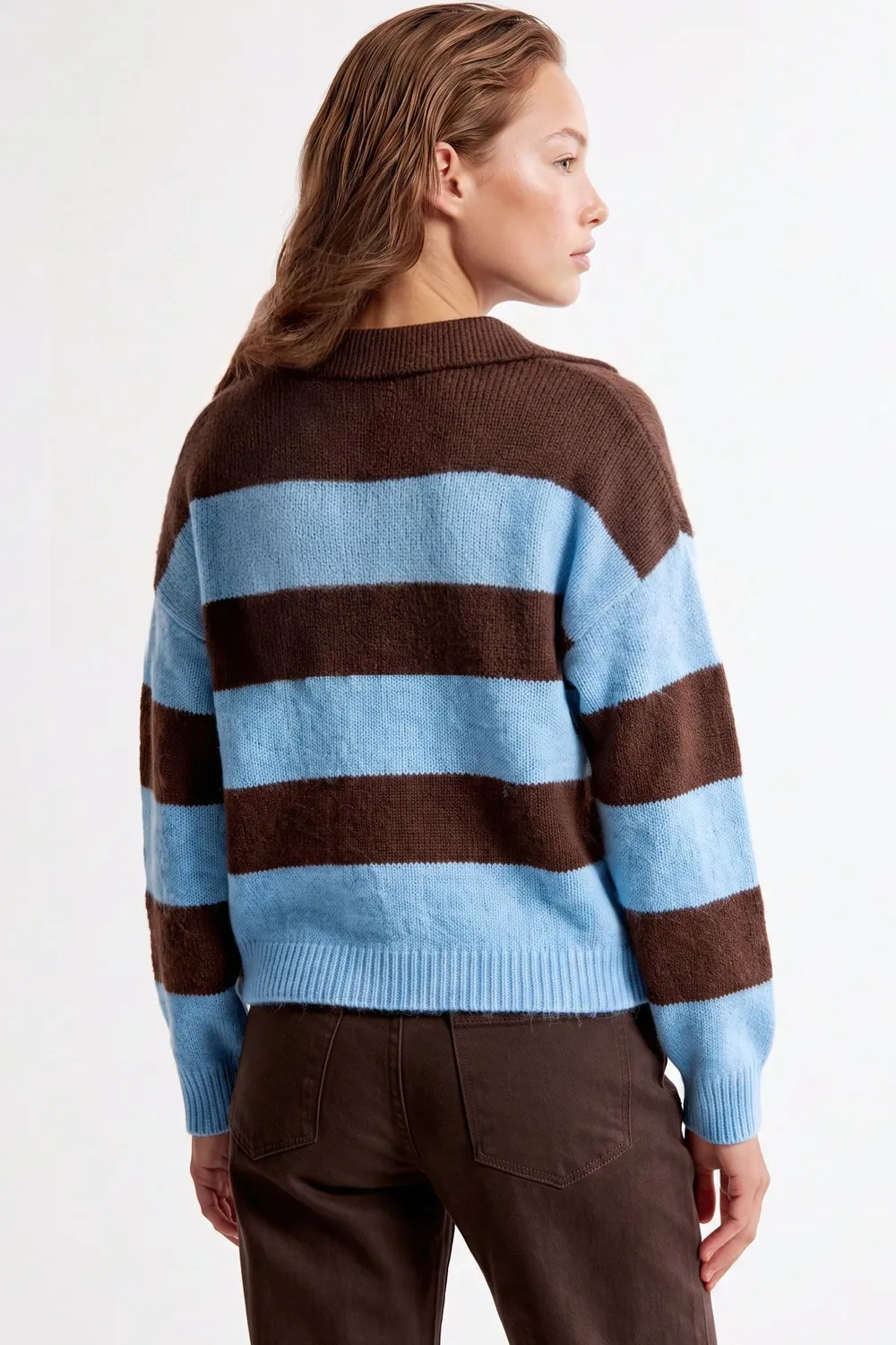 Aftershock London Maglione Righe Blu Polo Lana