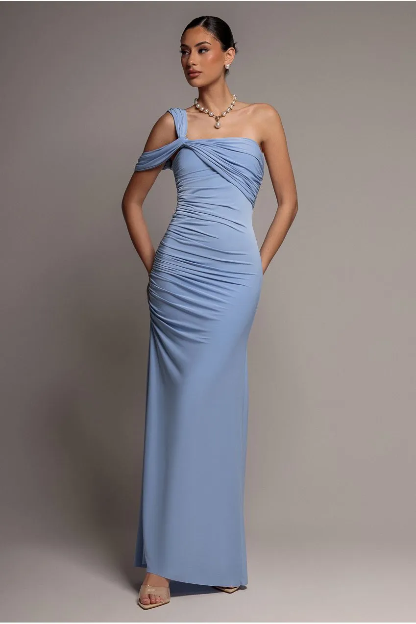 Goddiva DR5351 abito lungo monospalla blu bodycon