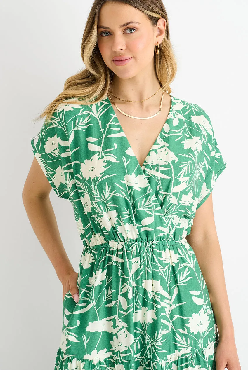 Gini London abito lungo verde floreale vita elasticizzata