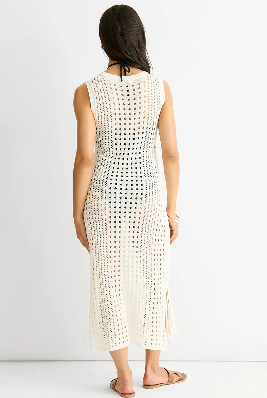 Gini London abito midi crochet bianco bodycon aderente