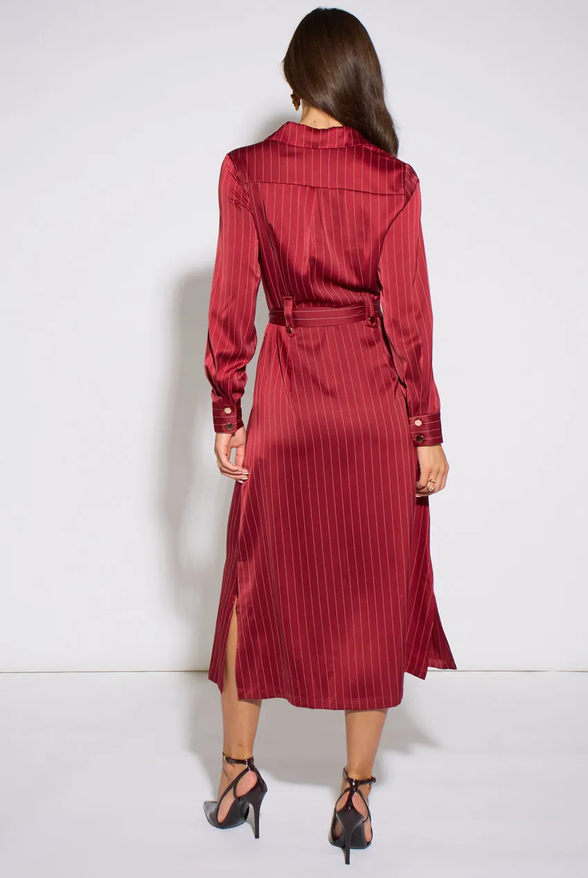Gini London Pinstripe abito camicia berry 10 maniche