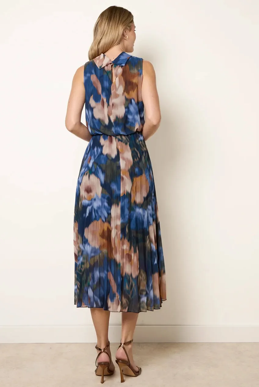 Blue Vanilla Cowl Neck Pleat abito midi blu navy