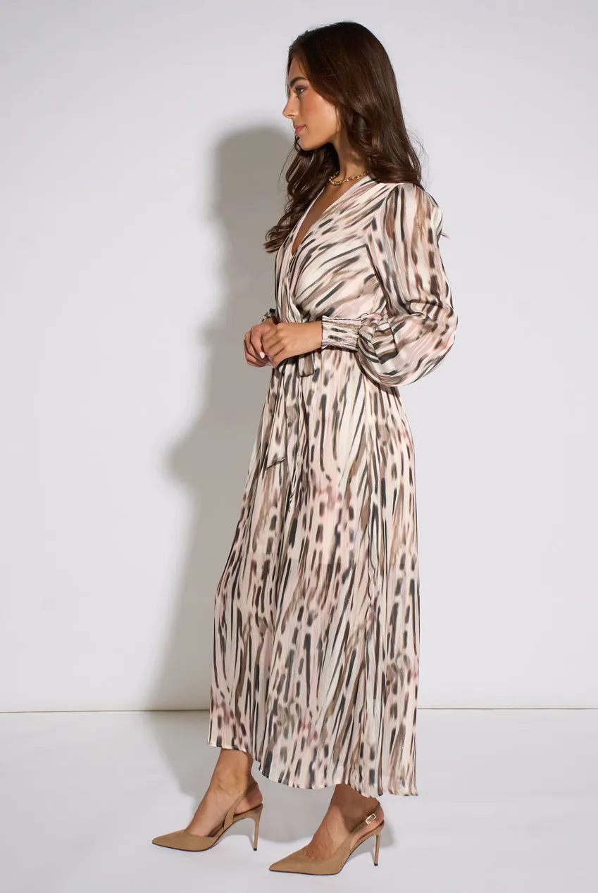 Gini London Wrap abito midi avorio animalier lurex