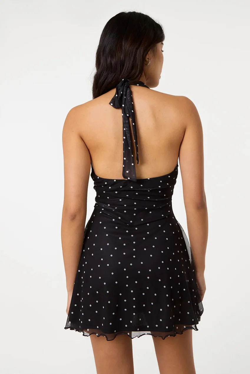 Pink Vanilla Polka Dot mini abito halter pois nero