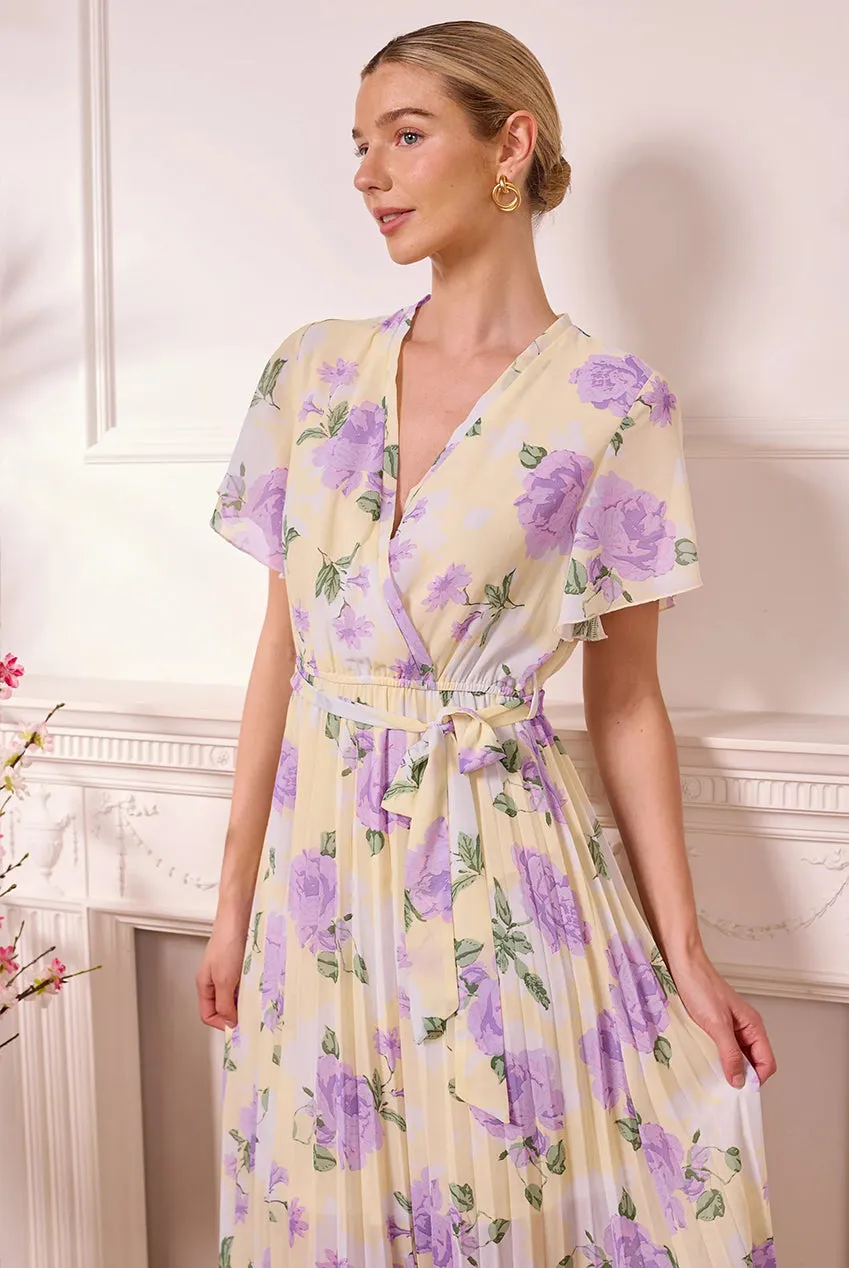 Angeleye Butter Yellow abito lungo giallo fiori viola