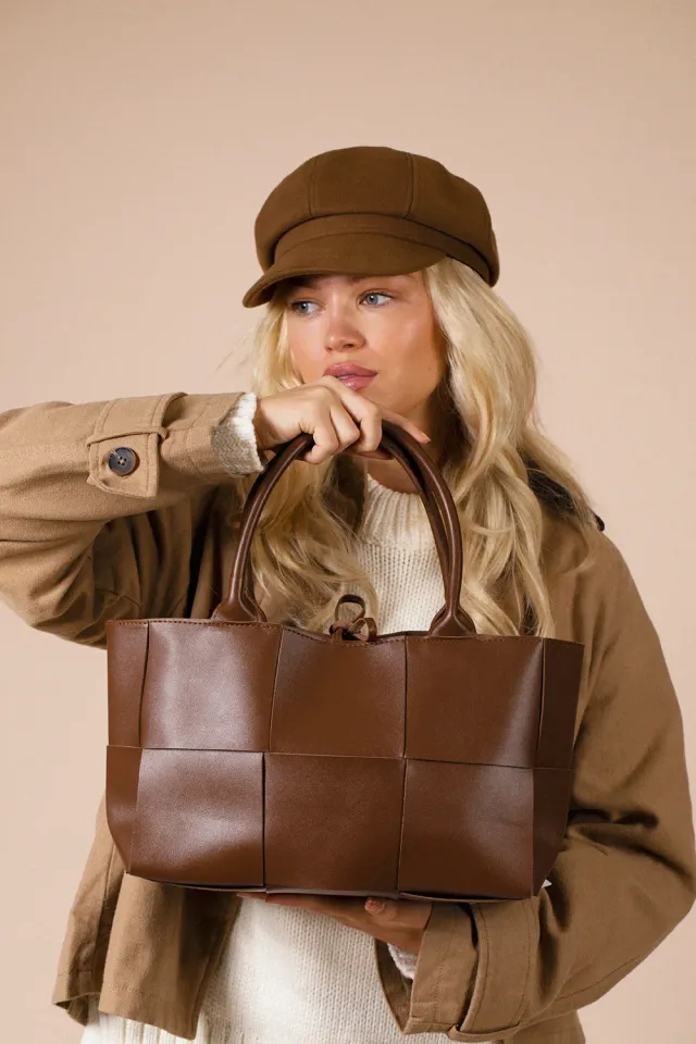 SVNX Wide Woven Tote borsa marrone intrecciata