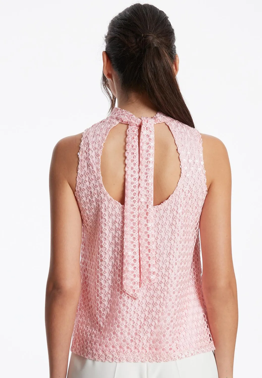 Ana Alcazar Zadora top pizzo rosa smanicato
