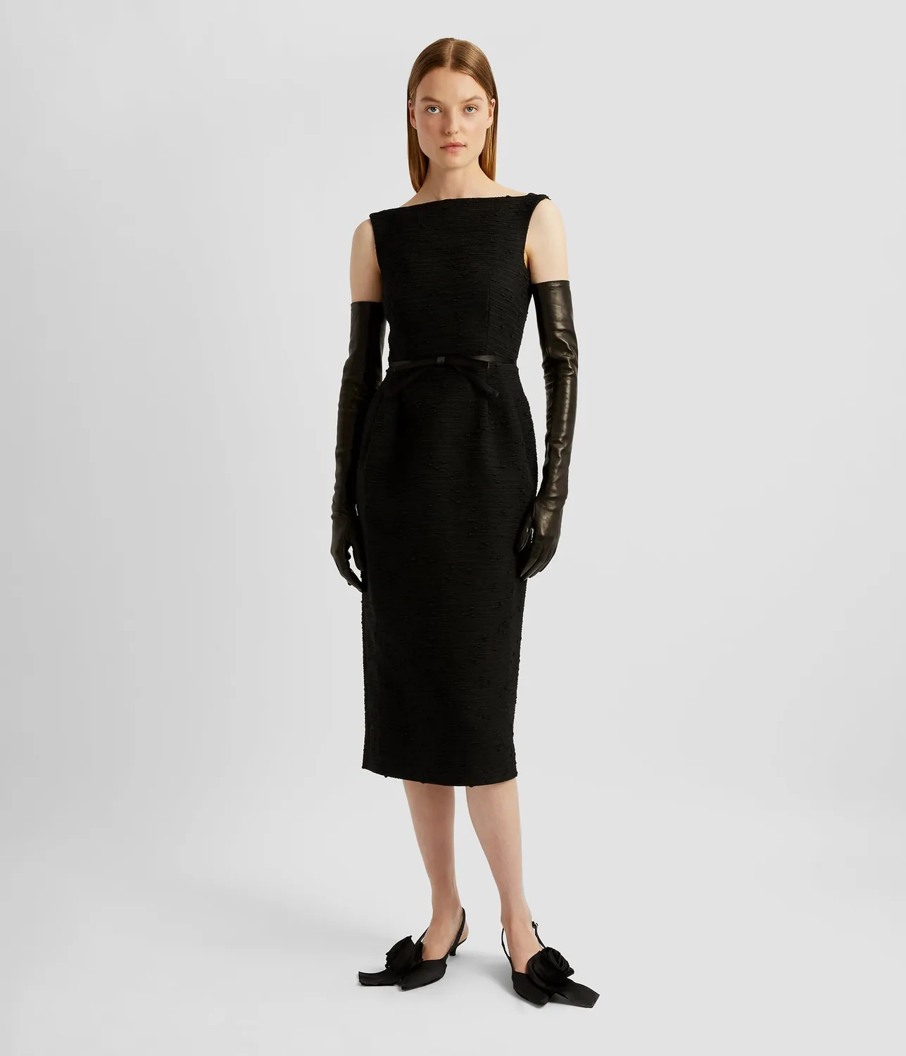 Erdem Pencil abito midi tweed nero smanicato