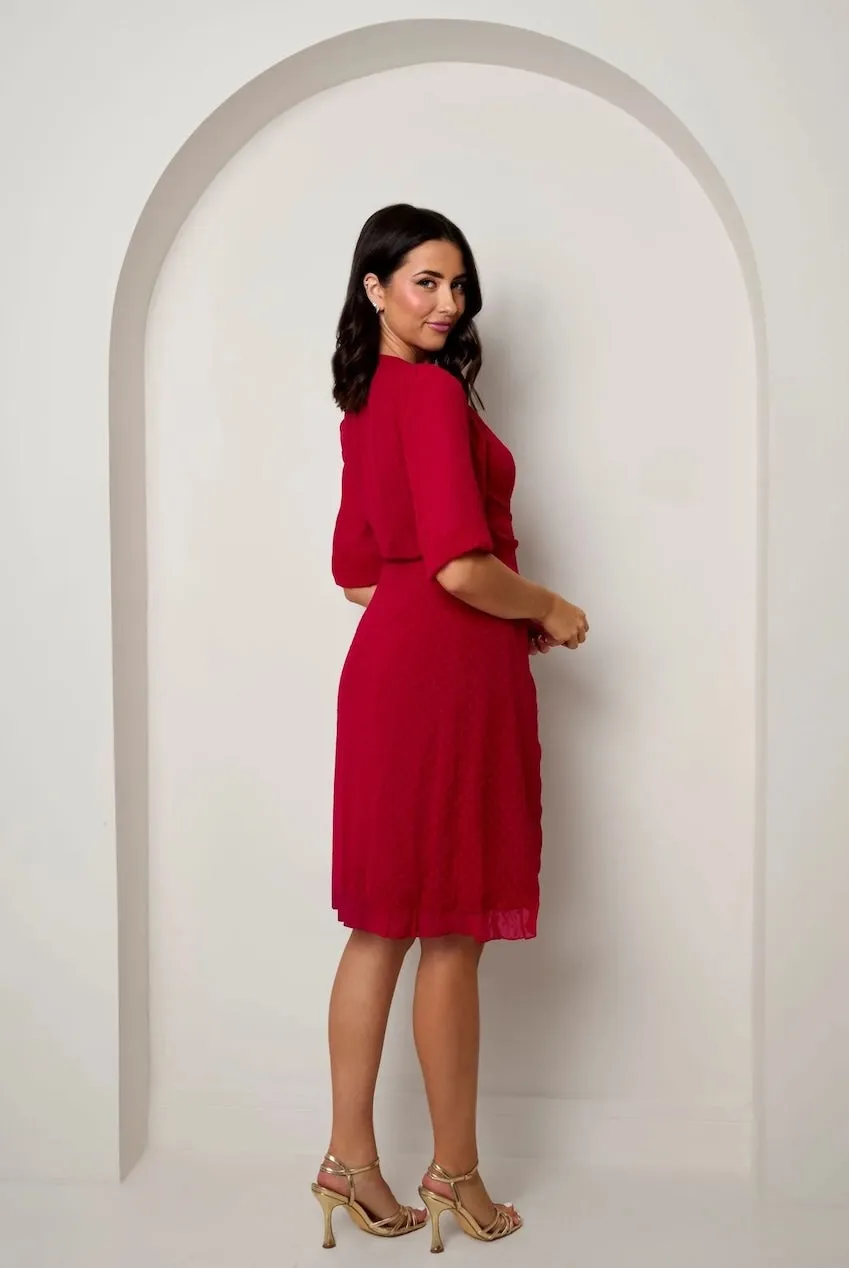 Chi Chi London Puff Sleeve abito wrap rosso mini chiffon
