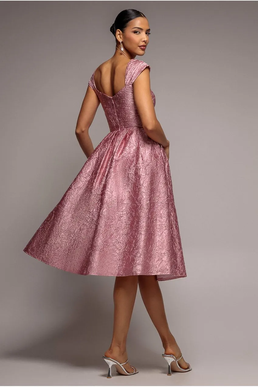 Goddiva Abito Midi Raso Rosa Cipria Scollo a Cuore