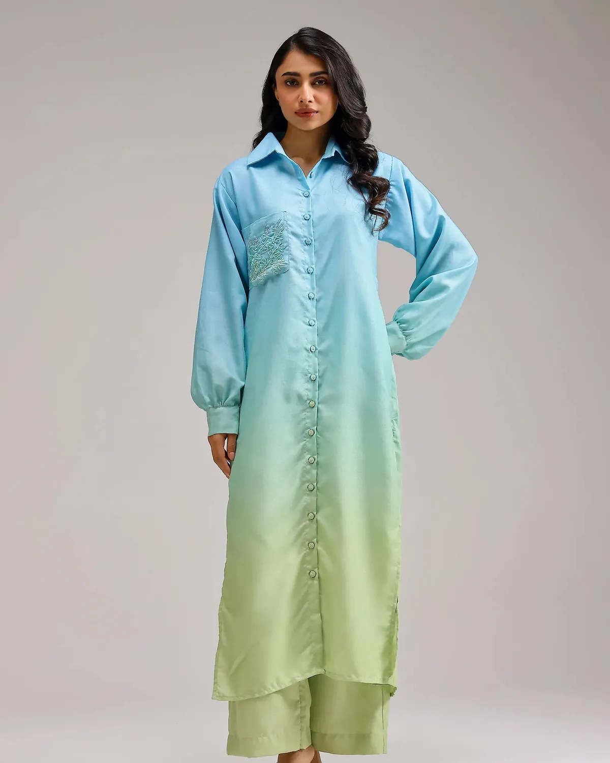 Our Dve Blush set kurta azzurro sfumato lino