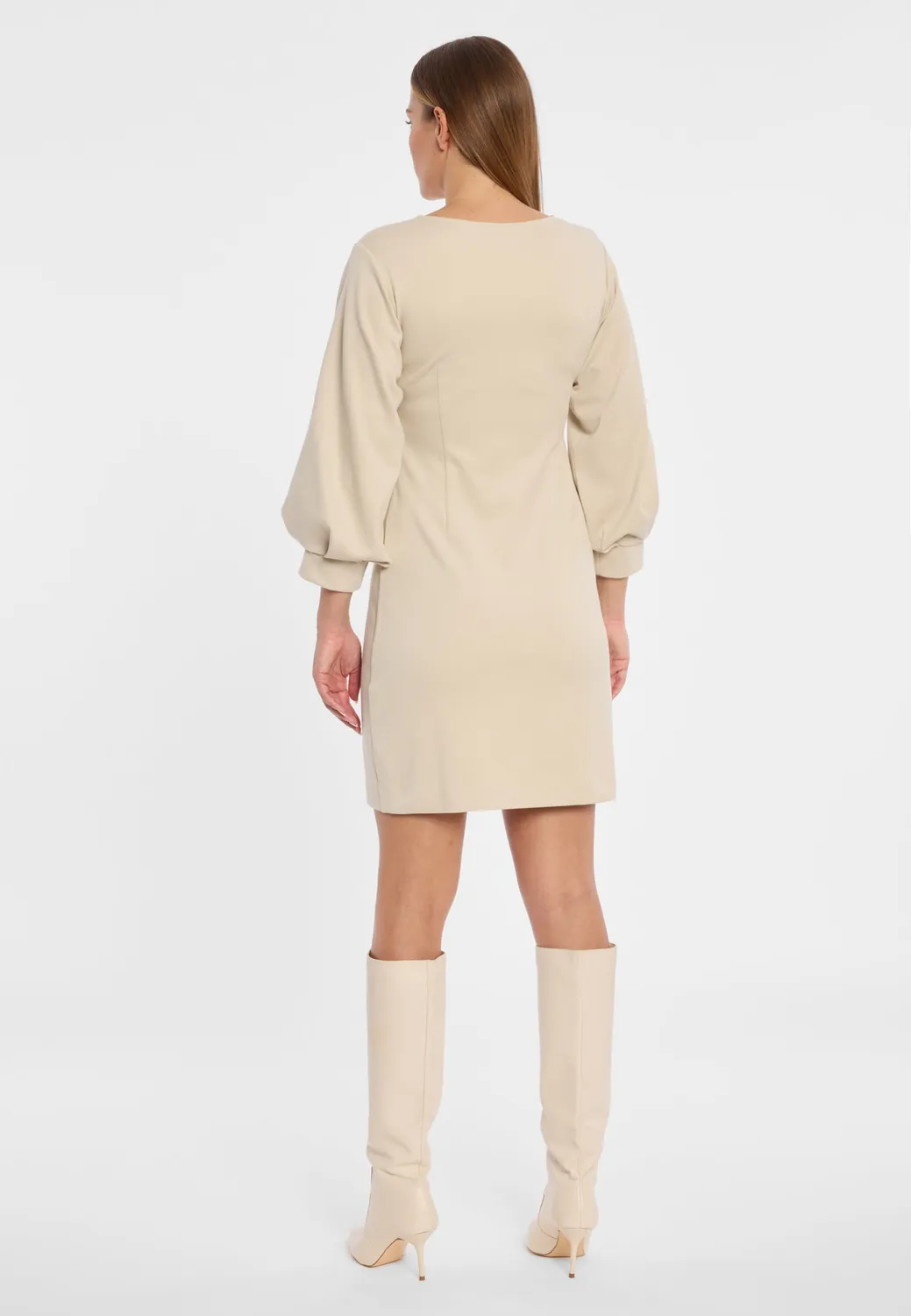 Ana Alcazar Ahali mini abito panna jersey maniche sbuffo
